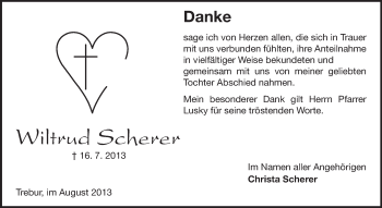 Traueranzeige von Wiltrud Scherer von Rüsselsheimer Echo, Groß-Gerauer-Echo, Ried Echo