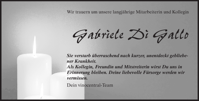  Traueranzeige für Gabriele Di Gallo vom 24.08.2013 aus Echo-Zeitungen (Gesamtausgabe)