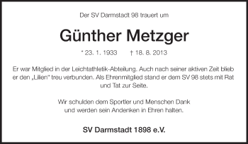 Traueranzeige von Günther Metzger von Echo-Zeitungen (Gesamtausgabe)