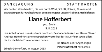 Traueranzeige von Liane Hofferbert von Odenwälder Echo