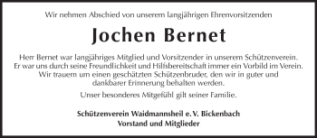 Traueranzeige von Jochen Bernet von Echo-Zeitungen (Gesamtausgabe)