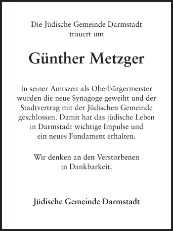 Traueranzeige von Günther Metzger von Echo-Zeitungen (Gesamtausgabe)