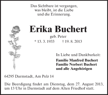 Traueranzeige von Erika Buchert von Echo-Zeitungen (Gesamtausgabe)