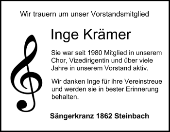 Traueranzeige von Inge Krämer von Odenwälder Echo