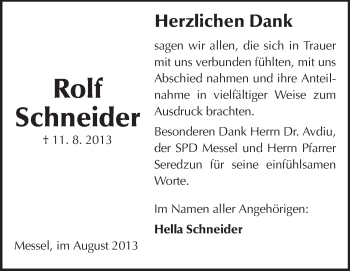Traueranzeige von Rolf Schneider von Echo-Zeitungen (Gesamtausgabe)