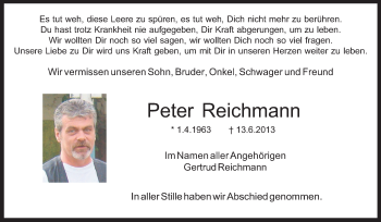 Traueranzeige von Peter Reichmann von Echo-Zeitungen (Gesamtausgabe)
