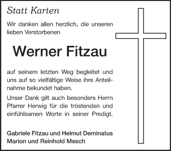 Traueranzeige von Werner Fitzau von Rüsselsheimer Echo, Groß-Gerauer-Echo, Ried Echo