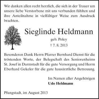 Traueranzeige von Sieglinde Heldmann von Echo-Zeitungen (Gesamtausgabe)