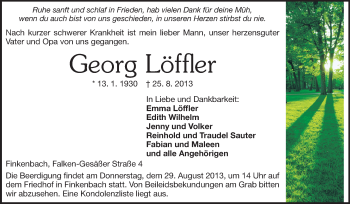 Traueranzeige von Georg Löffler von Odenwälder Echo
