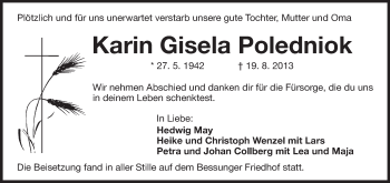 Traueranzeige von Karin Gisela Poledniok von Echo-Zeitungen (Gesamtausgabe)