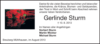 Traueranzeige von Gerlinde Sturm von Odenwälder Echo