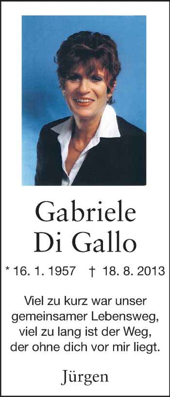 Traueranzeige von Gabriele Di Gallo von Echo-Zeitungen (Gesamtausgabe)
