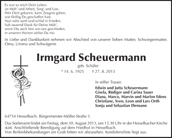 Traueranzeige von Irmgard Scheuermann von Odenwälder Echo