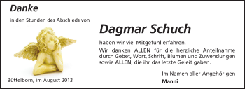 Traueranzeige von Dagmar Schuch von Rüsselsheimer Echo, Groß-Gerauer-Echo, Ried Echo