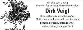 Traueranzeige von Dirk Veigl von Rüsselsheimer Echo, Groß-Gerauer-Echo, Ried Echo