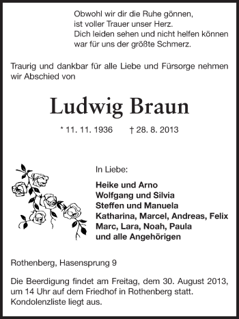 Traueranzeige von Ludwig Braun von Odenwälder Echo