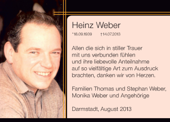 Traueranzeige von Heinz Weber von Echo-Zeitungen (Gesamtausgabe)