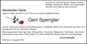 Traueranzeige von Gert Spengler von Echo-Zeitungen (Gesamtausgabe)