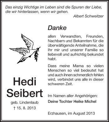 Traueranzeige von Hedi Seibert von Echo-Zeitungen (Gesamtausgabe)