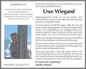 Traueranzeige von Uwe Wiegand von Starkenburger Echo