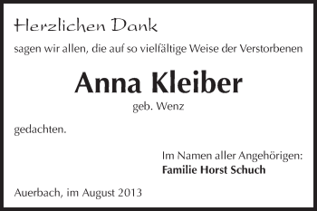 Traueranzeige von Anna Kleiber von Echo-Zeitungen (Gesamtausgabe)