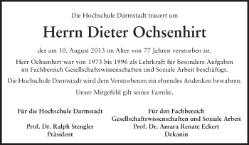 Traueranzeige von Dieter Ochsenhirt von Echo-Zeitungen (Gesamtausgabe)