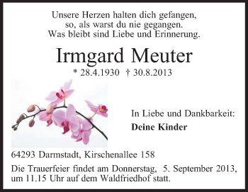 Traueranzeige von Irmgard Meuter von Echo-Zeitungen (Gesamtausgabe)