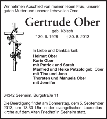 Traueranzeige von Gertrude Ober von Echo-Zeitungen (Gesamtausgabe)