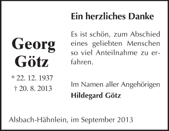 Traueranzeige von Georg Götz von Darmstädter Echo, Odenwälder Echo, Rüsselsheimer Echo, Groß-Gerauer-Echo, Ried Echo