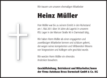 Traueranzeige von Heinz Müller von Echo-Zeitungen (Gesamtausgabe)