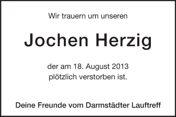 Traueranzeige von Jochen Herzig von Echo-Zeitungen (Gesamtausgabe)