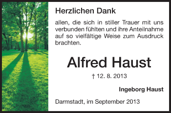Traueranzeige von Alfred Haust von Echo-Zeitungen (Gesamtausgabe)