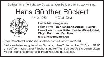 Traueranzeige von Hans Günther Rückert von Echo-Zeitungen (Gesamtausgabe)