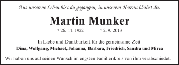 Traueranzeige von Martin Munker von Darmstädter Echo, Odenwälder Echo, Rüsselsheimer Echo, Groß-Gerauer-Echo, Ried Echo