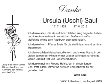 Traueranzeige von Ursula Saul von Odenwälder Echo