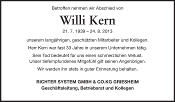 Traueranzeige von Willi Kern von Echo-Zeitungen (Gesamtausgabe)