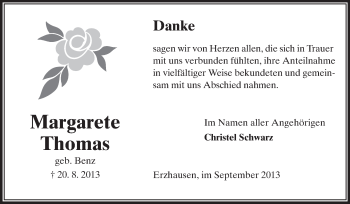 Traueranzeige von Margarete Thomas von Echo-Zeitungen (Gesamtausgabe)