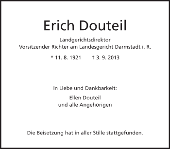 Traueranzeige von Erich Douteil von Echo-Zeitungen (Gesamtausgabe)