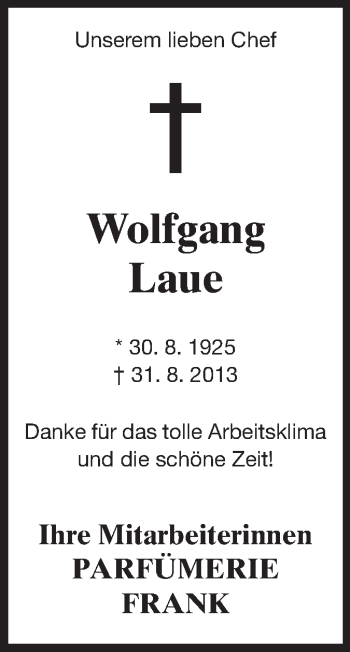 Traueranzeige von Wolfgang Laue von Echo-Zeitungen (Gesamtausgabe)