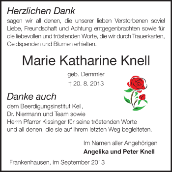 Traueranzeige von Marie Katharine Knell von Echo-Zeitungen (Gesamtausgabe)