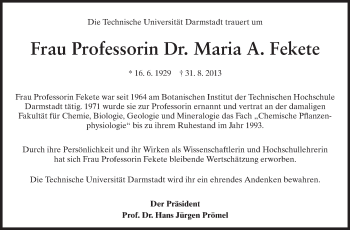 Traueranzeige von Maria A. Fekete von Echo-Zeitungen (Gesamtausgabe)