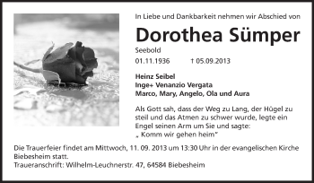 Traueranzeige von Dorothea Sümper von Echo-Zeitungen (Gesamtausgabe)