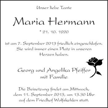 Traueranzeige von Maria Hermann von Rüsselsheimer Echo, Groß-Gerauer-Echo, Ried Echo