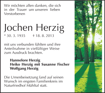 Traueranzeige von Jochen Herzig von Echo-Zeitungen (Gesamtausgabe)