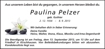 Traueranzeige von Paulina Pelzer von Starkenburger Echo