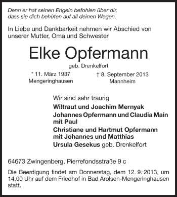 Traueranzeige von Elke Opfermann von Echo-Zeitungen (Gesamtausgabe)