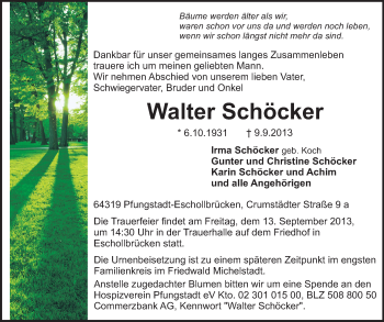 Traueranzeige von Walter Schöcker von Echo-Zeitungen (Gesamtausgabe)
