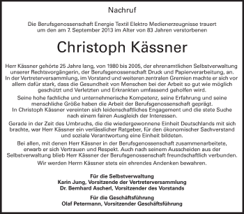 Traueranzeige von Christoph Kässner von Echo-Zeitungen (Gesamtausgabe)