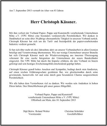 Traueranzeige von Christoph Kässner von Echo-Zeitungen (Gesamtausgabe)