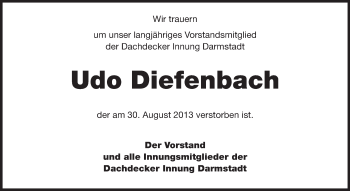Traueranzeige von Udo Diefenbach von Echo-Zeitungen (Gesamtausgabe)